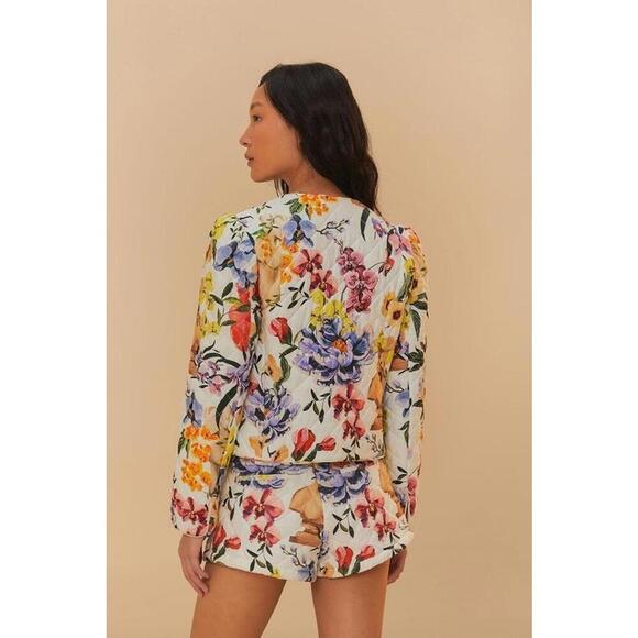Farm Rio Off-White Greek Garden Floral Quilted Jacket Women's Size XL Multicolor - Picture 3 of 4